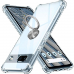 Coque silicone transparente pour google pixel 7a, avec support &agrave; anneau rotatif argent&eacute;