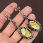 Fossil Coral Handmade Copper Wire Wrap Jewelry Earring 3.54 v3p81