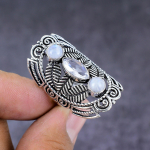 White Topaz, Moonstone Handmade 925 Sterling Silver Jewelry Ring Size 6 t5c78