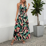 Naiste temperament Kaelusprint Bohemian Dress Holiday Beach Maxi Kleit M