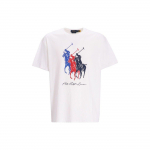 Polo Ralph Lauren SS23 Ratsaniku r&uuml;&uuml;tli tr&uuml;kiga &uuml;mmarguse kaelusega l&uuml;hikeste varrukatega T-s&auml;rk Meeste Topid Valge 710909588-002 XL