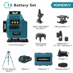 YOFIDRA 16 joont 4D laserlood Automaatne 360 horisontaalne vertikaalne isetasanduv &Uuml;limalt v&otilde;imas roheline kiir 18V akule 1xBattery Set