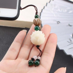 Vintage k&auml;sitsi valmistatud nikerdatud Bodhi Lotus Flower v&otilde;tmehoidja naistele Meestele Puidust ehted Rippuvad amuletid Lihtsad helmestega v&otilde;tmehoidjad roheline