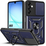 Coque de Protection - BOOLING - Samsung Galaxy A17 5G/4G - avec Anneau et Cache Objectif Bleu Fonc&eacute;