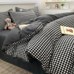 Puhast puuvillast voodipesu neljaosaline komplekt Lihtne ruuduline puuvillane lina Tekikott Triibuline voodipesu 1.2m three-piece set