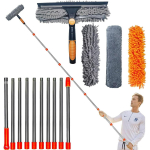 2-in-1 Akende puhastaja klaasipuhasti ja tolmup&uuml;hkijaga, &uuml;le 6 m ulatuvus - P&ouml;&ouml;rlev t&ouml;&ouml;riist 0,9&ndash;4,2 m teleskoopvarrega, akende ja autoklaaside jaoks oranž