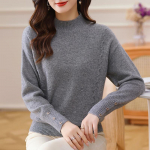 Women's 100% Pure Wool Mock Neck Sweater L