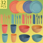 V&auml;ljas Kaasaskantav 32-osaline Plastist Lauan&otilde;ude Komplekt Nisu&otilde;lest Kausside, Taldrikute, Tasside, Nugade, Kahvlite ja Lusikatega 32-piece set