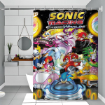 S-Sonic Racing Crossworlds M&auml;ng Du&scaron;ikardin Vannikardin Tr&uuml;kitud Kangas Veekindel Vannitoakardinad Konksud Vanniekraan 180x200 cm