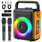 Karaoke masin 2 juhtmevaba mikrofoniga t&auml;iskasvanutele, kaasaskantav Bluetooth karaoke s&uuml;steemik&otilde;lar RGB-valgusega kodupidudeks