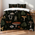 Seene Teemaline Voodipesu Komplekt V&auml;rvilised Seened Lehed Liblikad Looduslik Stiil Kuninganna Tekikott Linu Padjap&uuml;&uuml;rid Kodutekstiil EU Single(135*200cm)3pcs