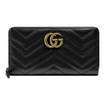 GUCCI GG Marmont Kollektsioon Marmont Kuldne Logo Pika lukuga Tepitud S&uuml;nteetilisest Nahast Rahakott Naistele Must Basic Set (Bag + Dust Bag) must