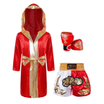 Poiste Fight Night Cosplay Komplekt: Kapiga Poksi hommikumantel, elastse v&ouml;&ouml;kohaga l&uuml;hikesed p&uuml;ksid ja kindad &ndash; t&auml;ielik komplekt peoks ja rollim&auml;nguks 5-6 Years