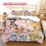Eevee Pok&eacute;moni Muster Voodipesu Kodu Dekoreerimine S&uuml;nnip&auml;evakingitus (1 * tekikott + 2 * padjap&uuml;&uuml;ri, ilma s&uuml;damikuta) 140x200cm