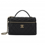 Chanel 26p Kuldse Sildiga Topelt-C Logoga Tepitud Nahast Kettl&uuml;lidega Vasikanahast Kristallide ja Kullast Metallist Karbikujuline K&auml;ekott Risti-keha K&auml;ekott Meigikott Naistele Must Box(Basic Set+Box) must