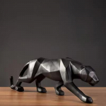 Suur Pantri Kuju LoomaFiguur Abstraktne Geomeetriline Stiil Vaikust Leopard Skulptuur Kodu Kontori Laua Kaunistus K&auml;sit&ouml;&ouml; (Black,10 Inch)