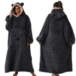 Kantav tekk-s&auml;rk naistele Pikkade varrukatega &Uuml;le suuruse hommikumantlid Soe hubane hiiglaslik kapuutsiga dressipluus Flanellist tekid taskuga Naiste talvine kapuutsiga hommikumantel One size black