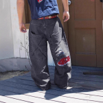 VibeStreet Meeste Mood Hip Hop Retro L&otilde;dvad Teksap&uuml;ksid Y2K Gooti Tikand Punk Sirged Laiad Denim P&uuml;ksid Gloe Gallery Street Teksap&uuml;ksid S