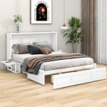 =(WX000705AAK) 140 x 200 Liigutatav Kapivoodi Sahtlitega Voodi Jalaotsas ja V&auml;ikese Riiuliga K&uuml;ljel, Muudetav Platvormvoodi, Valge 208 x 189 x 105.5 cm valge