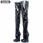 18 cm k&otilde;rge kiiluga kontsaga saapad, platvorm Sexy Fetish SM Uimastavad &otilde;hukesed &uuml;le p&otilde;lve ulatuvad k&otilde;rged saapad Unisex pluss suurus 36-46 36 must