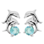 Les Tr&eacute;sors De Lily [F6931] &ndash; h&otilde;bedane BO 'Tendres Dauphins' h&otilde;bedane akvamariin (roodiumiga kaetud) &ndash; 11x6 mm t&uuml;rkiissinine