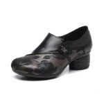 Pumps Naiste kingad Print Ehtsast nahast 2021 Uued k&auml;sitsi valmistatud lukuga Retro rahvuslikus stiilis naiste kingad 35 must