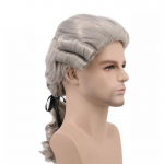 Hall valge must advokaadikohtunik Barokk lokkis meeste kost&uuml;&uuml;mparukad Deluxe ajalooline pikk s&uuml;nteetiline cosplay parukas Halloweeniks One Size