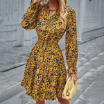 Naiste V-kaelaga vabaaja lilleline kleit Moodne liblikas varrukatega &otilde;hukese tr&uuml;kiga l&uuml;hikese joonega suvekleidid L kollane