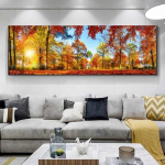 Maastik Roheline Kollane Mets Puu l&otilde;uend Maalimine P&auml;ikesevalgus Plakatid ja tr&uuml;kised Seinapildid Elutuba Kodukaunistus Ilma raamita 60*170cm