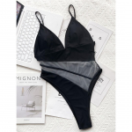 Seksikas v&otilde;rk, l&auml;bipaistev V-kaelus, k&otilde;rge l&otilde;ikega naiste ujumisriided, &uuml;hes t&uuml;kis naiste ujumisriided, polsterdatud monokini supelkost&uuml;&uuml;m, ujumisriided S must