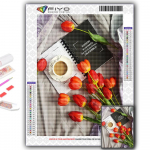 T&auml;ielik 5D teemantmaal tulbid ja kohv 5D teemantmaal Full Round 20X30CM