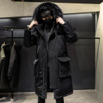 Talvine meeste sulejope Moodne meeste sulejope Paks ja soe meeste riided Laiendatud osaga sulejope Meeste soe parka XXXL must