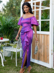 AOMEI Purple Bodycon kleidid L&uuml;hikesed volangidega varrukatega Empire Plisseeritud Elegantsed Naiste Midi-&otilde;htu kokteilipeokleidid naistele S lilla