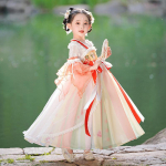 T&uuml;druk Hanfu iidne kost&uuml;&uuml;m lapsed Hiina stiilis v&auml;ikese t&uuml;druku kleit Tang kleit printsessi seelik rahvariided lapsed XS oranž