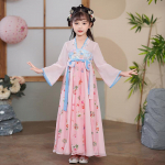 T&uuml;druk Hanfu iidne kost&uuml;&uuml;m lapsed Hiina stiilis v&auml;ikese t&uuml;druku kleit Tang kleit printsessi seelik rahvariided lapsed S roosa