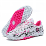 Unisex jalgpallijalatsid Nahast triibumustriga l&uuml;hikese naelaga kummist pehme tald Professionaalne kunstmurust treeniv jalgpallisaapad 34 must/roosa