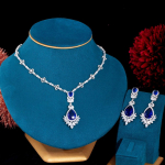 CMM Jewelry Elegant Royal Blue CZ Long Dangle Pulma K&otilde;rvar&otilde;ngad Kaelakee Pruudi &otilde;htupeo Kleidi Ehete Komplektid Naistele kuninglik sinine v&auml;rv