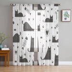 Cartoon Animal Cat Sheer Voile kardinad elutuppa Magamistoa tr&uuml;kitud t&uuml;lli aknakardin Luksuslik kodu r&otilde;du sisekujundus kardinad 1 PCS W100XH250cm