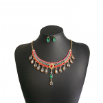 Retro-metallist stiilis liialdatud kaelakee p&auml;rliroosa teemant boheemlaslik etnilise stiili komplekt kaelakee ja samas stiilis k&otilde;rvar&otilde;ngad E2877-15