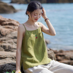 Johnature Naiste Vintage Tikand Camis Linased riided Suvine vabaaja Camis M kohv