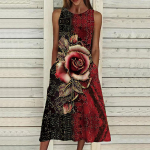 Suvine mood Seksikas varrukateta kleit Pehme vabaaja 3D-kullatud lilleprinteriga kleit varrukateta sling-kleit suvine ripatsiga kleit XS punane