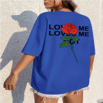 LOVE ME and rose Kirjatr&uuml;kiga naiste T-s&auml;rk Suvine Oversize lahtised riided 100% puuvillane l&uuml;hikeste varrukatega hiphopi hingavad T-s&auml;rgid S punane