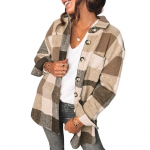 S&uuml;gis- ja talvine uus &uuml;herealine flanellist ruuduline mantel naistele L khaki