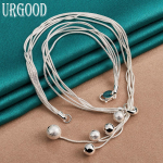 925 Sterling h&otilde;bedane Snake Chain Bead kaelakee Moe ehted 45cm