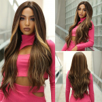 EASIHAIR Pruunid segatud s&uuml;nteetilised parukad Long Water Wave Keskosa Naturaalsetest juustest Parukas naistele Cosplay kuumakindlast kiust parukad