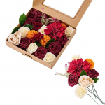 Kunstlik daalia roosi pojengi komplekt koos vartega meisterdamiseks kodus pulmakorralduse peoks pruudikimp R&otilde;du kaunistus siidist v&otilde;ltsroosi lillepea burgundiapunane