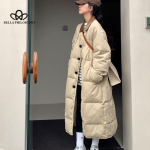 Sule puuvillase polsterdatud jope Naiste talvine keskmise pikkusega Korea stiilis lahtine Retro puuvillase polsterdatud jope Hele puuvillase polsterdatud jope &uuml;li&otilde;pilaste mantel Tide S must