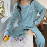 Soliidsed flanellist pidžaamad naiste sinised &uuml;markaelusega korea armsad t&uuml;drukud vabaaja s&uuml;gise ja talve soojad magamisriided &scaron;ikk trend one size sinine