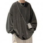 Meeste s&uuml;gistalvine kampsun O kaelusega Vintage vaba &uuml;hev&auml;rviline soe pullover keskmise pikkusega t&auml;navar&otilde;ivad vabaaja pullover Paks soe meeste kevadtop 2XL must