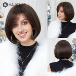 HAIRCUBE Pruun Vask Inimese Juuste Segu Parukad Bob L&uuml;hike Sirge S&uuml;nteetiline Tukkidega Parukas Inimese Juuksed Naistele Kuumuskindel